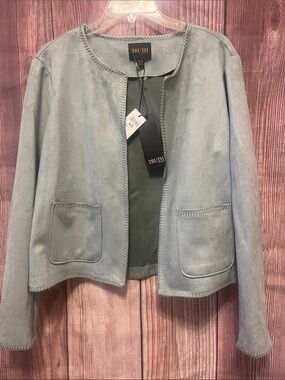 NWT TRUTH by Republic Sage Green Open-Front Faux Suede Blazer